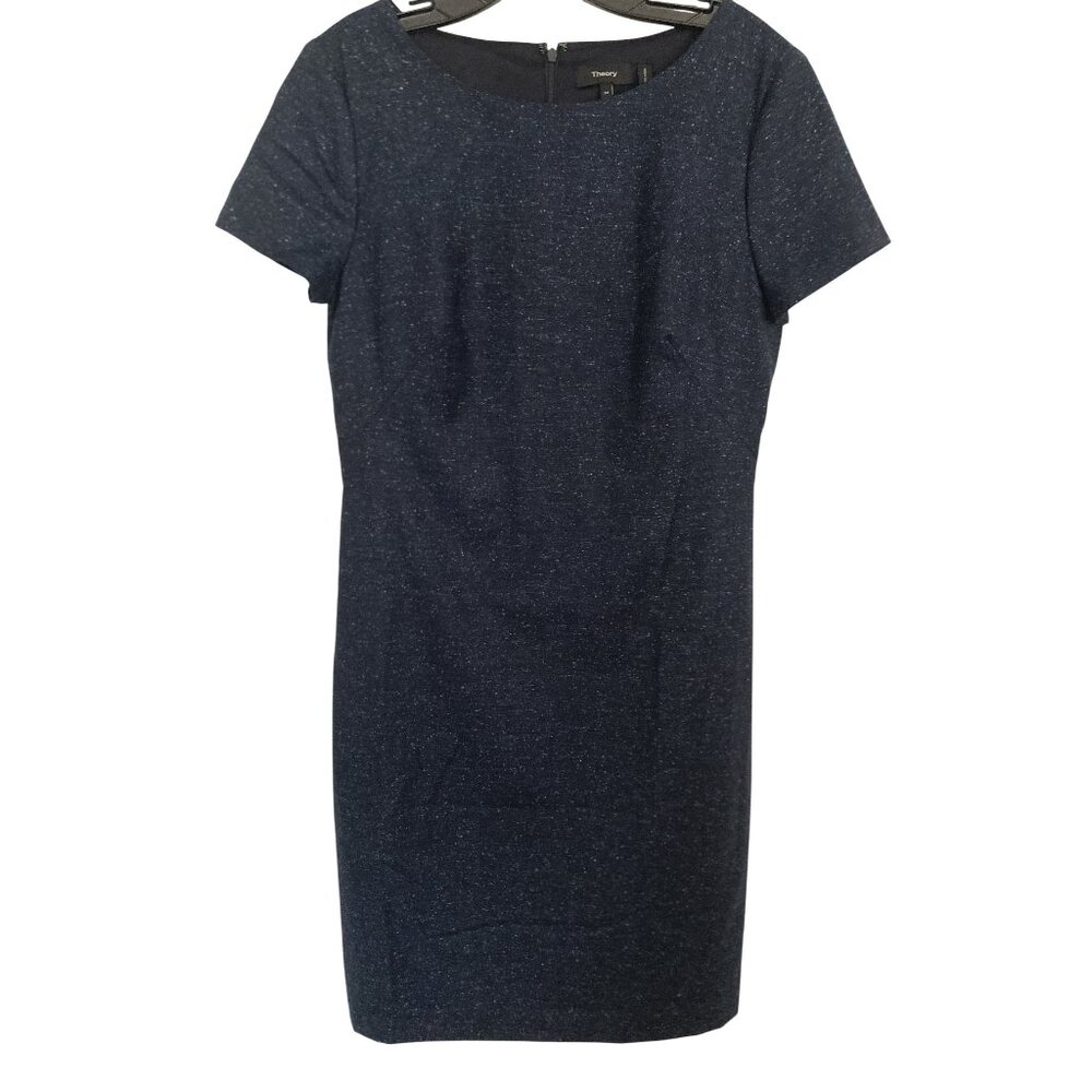 Theory Womens Navy Short Sleeve Sheath Dress Size 10 Silk & Wool Blend